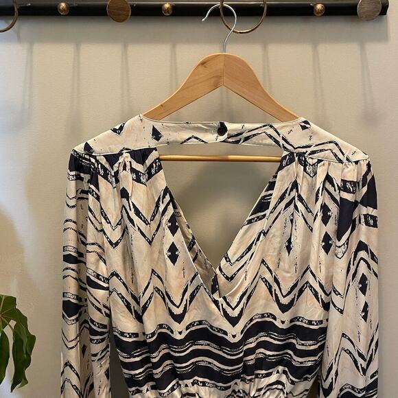 Parker 100% Silk Dress | Chevron Aztec Print, Open Back, Boho, Size M, MSRP $340 - Picture 3 of 7